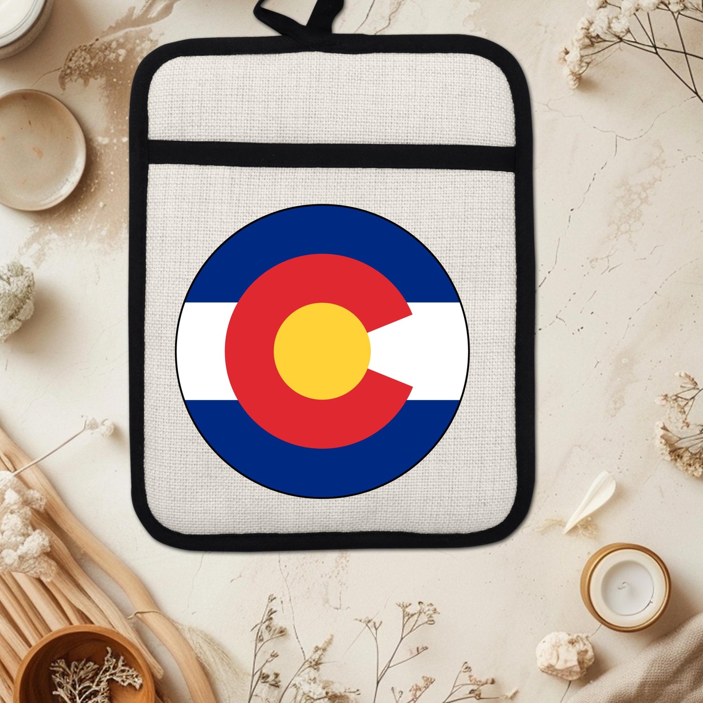 Colorado State Flag Pot Holder – Durable Linen & Silicone Kitchen Grip 9x7 Inches - detail view