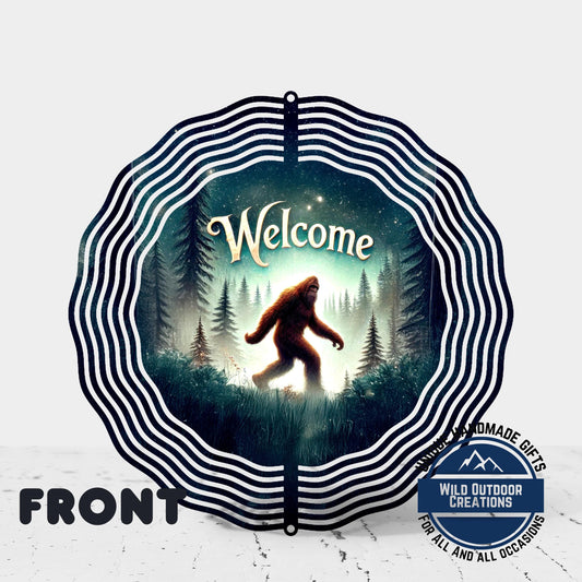 Bigfoot Welcome Spinner - Aluminum Outdoor Wind Spinner, Sasquatch Garden Decor