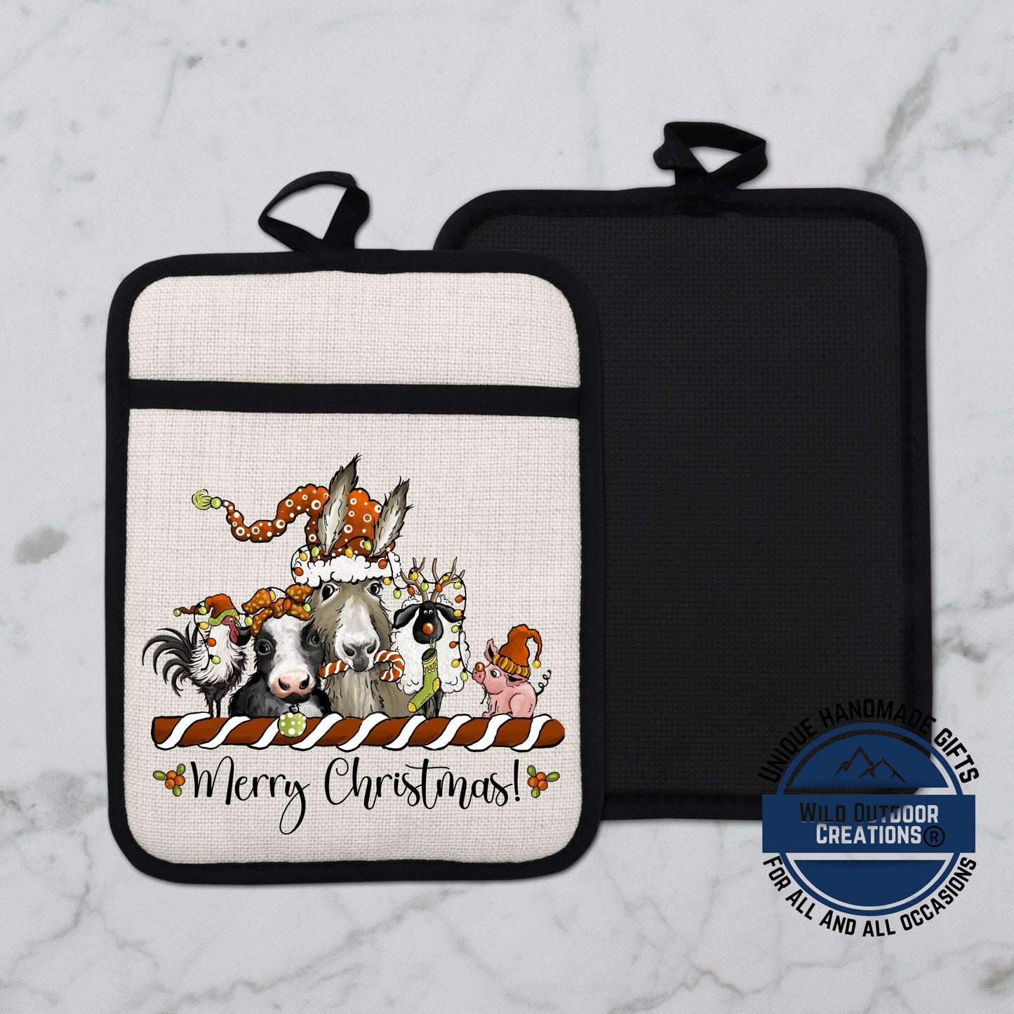 Christmas Farm Animal Pot Holder Linen Hot Pad Donkey Cow Pig Kitchen Gift