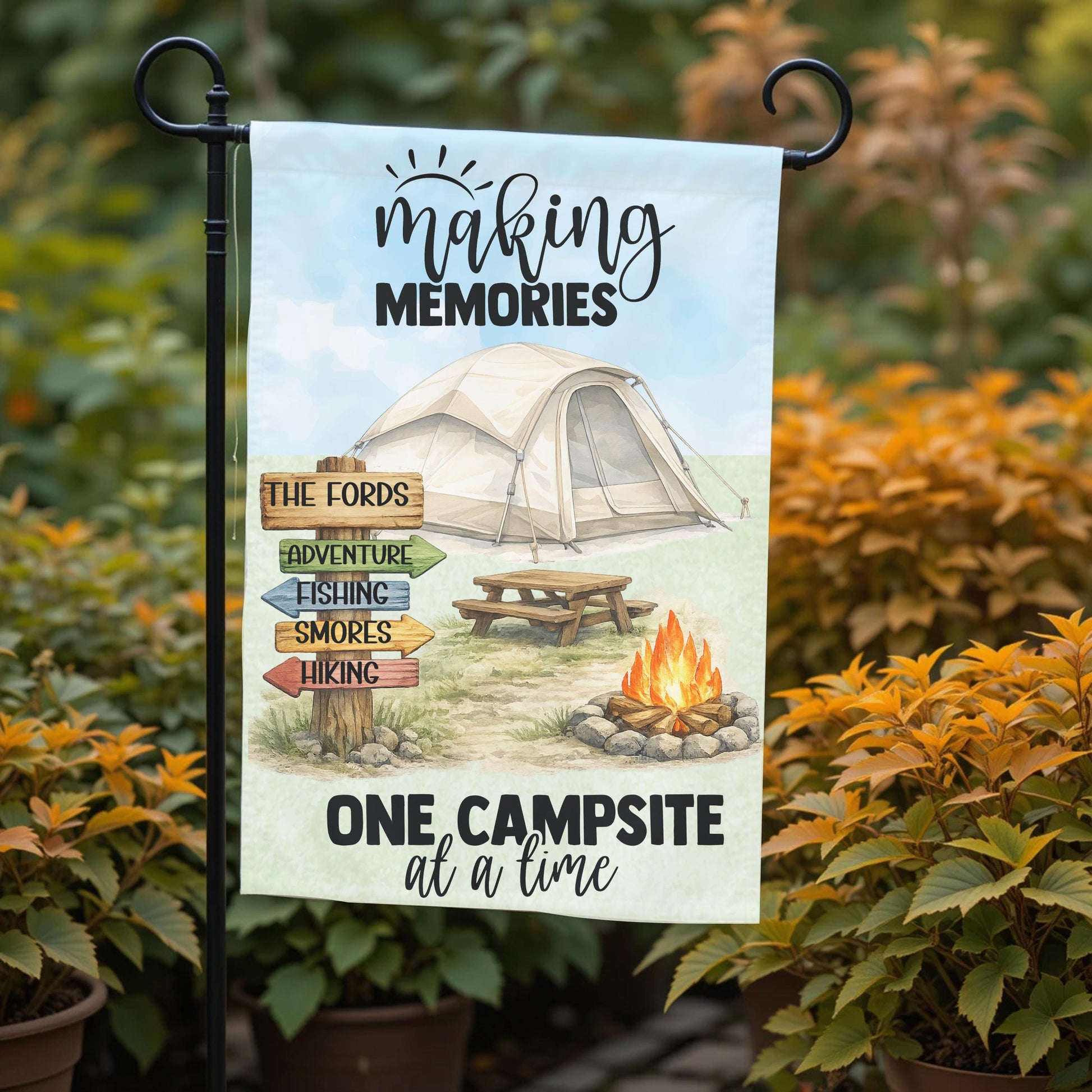 Personalized Camping Flag - Custom Tent Camping Garden Flag 12x18 Double Sided - front and back