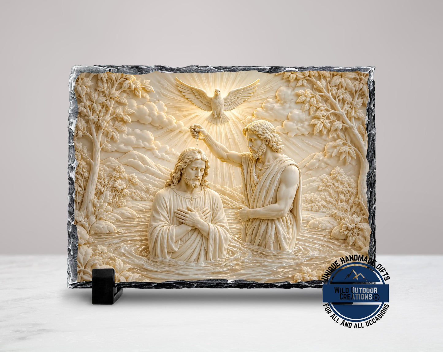 Jesus River Jordan Baptism Slate Plaque, Holy Spirit Dove Religious Decor, Christian Gift