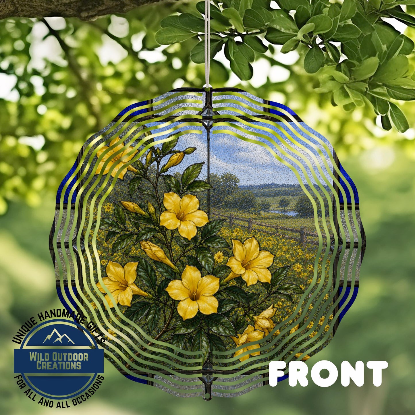 Yellow Jessamine Wind Spinner South Carolina Flower Stained Glass Garden Aluminum Decor