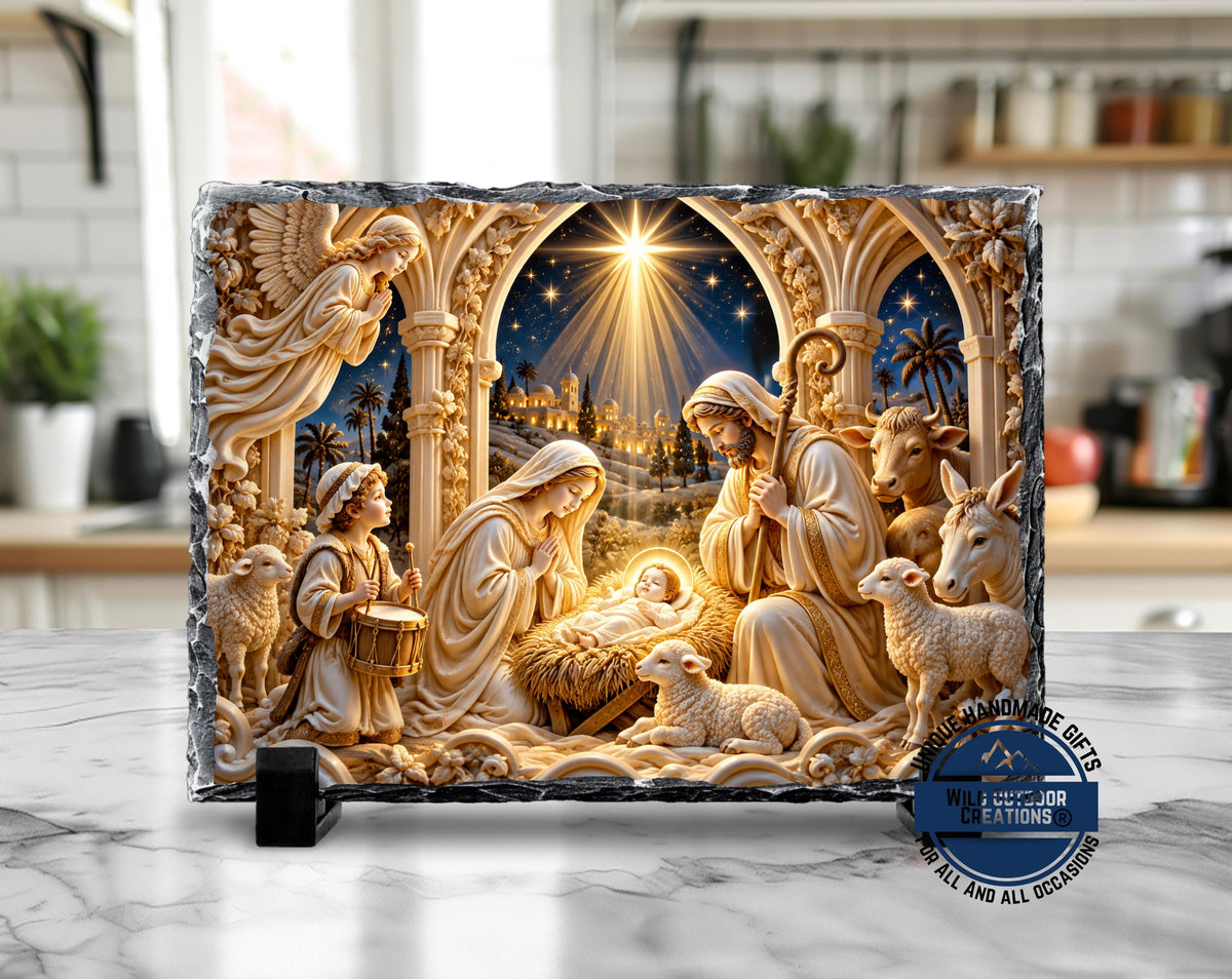 Nativity Scene Plaque, Holy Family Slate Decor, Jesus Manger Gift