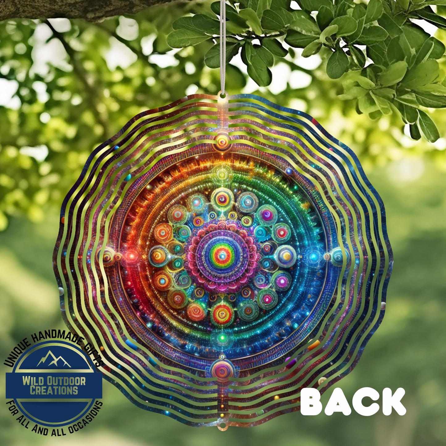 Neon Mandala Wind Spinner - Boho Garden Decor | Double Sided Aluminum Spinner - alternate view