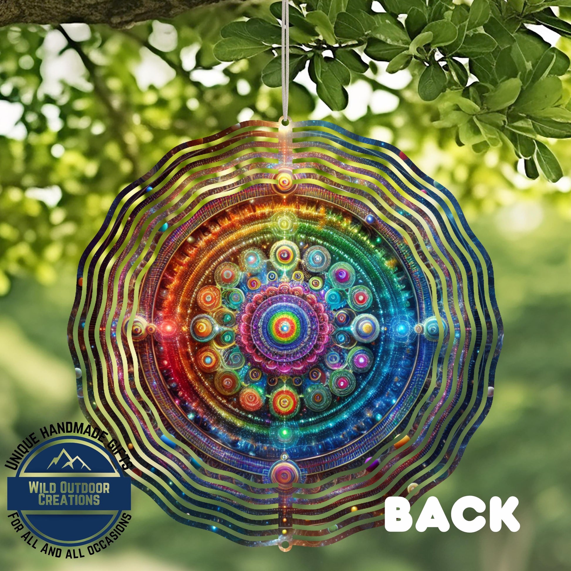 Neon Mandala Wind Spinner - Boho Garden Decor | Double Sided Aluminum Spinner - alternate view