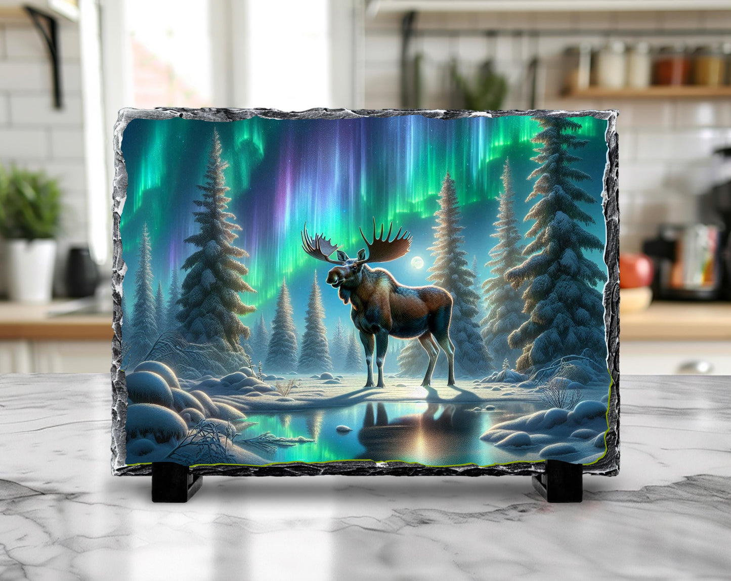 Moose Slate Plaque – Northern Lights Art | Rustic Cabin Decor, Wildlife Wall Art - scale and size reference