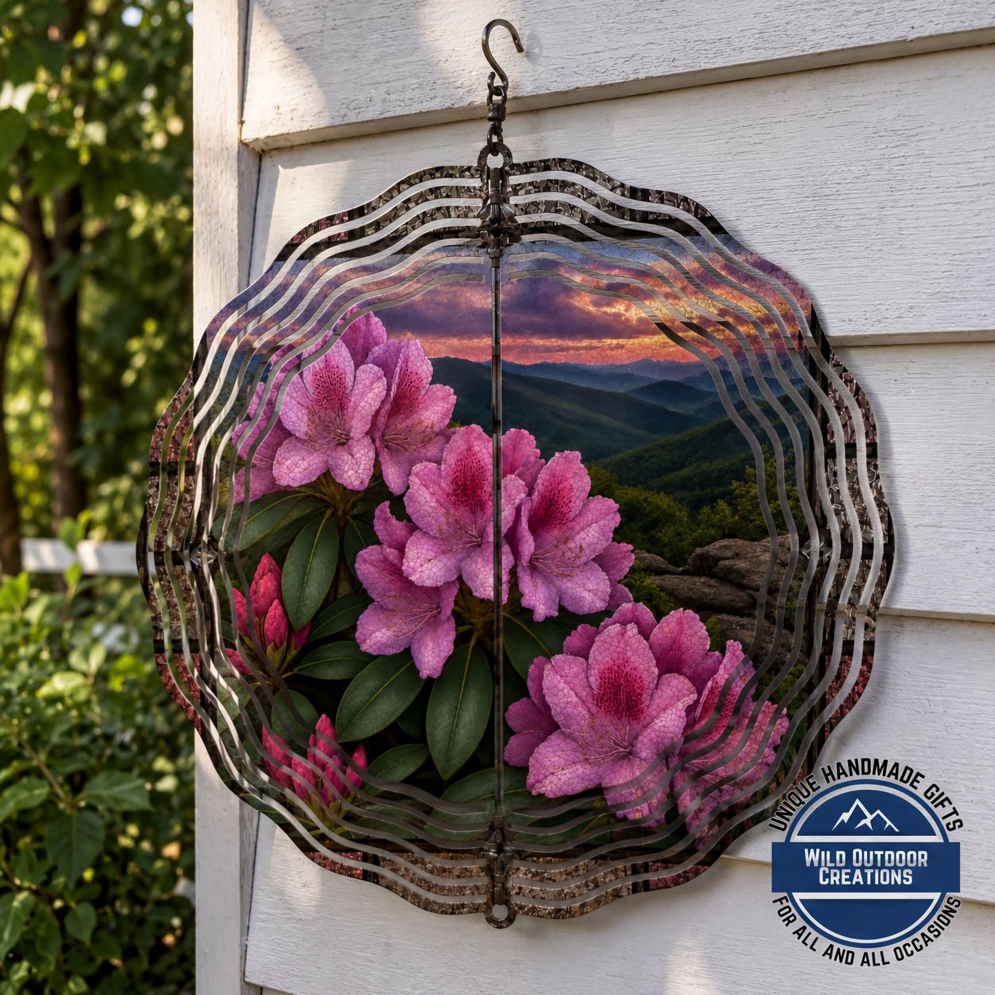 West Virginia Rhododendron Wind Spinner State Flower Mountain Sunset Garden Outdoor Decor Gift