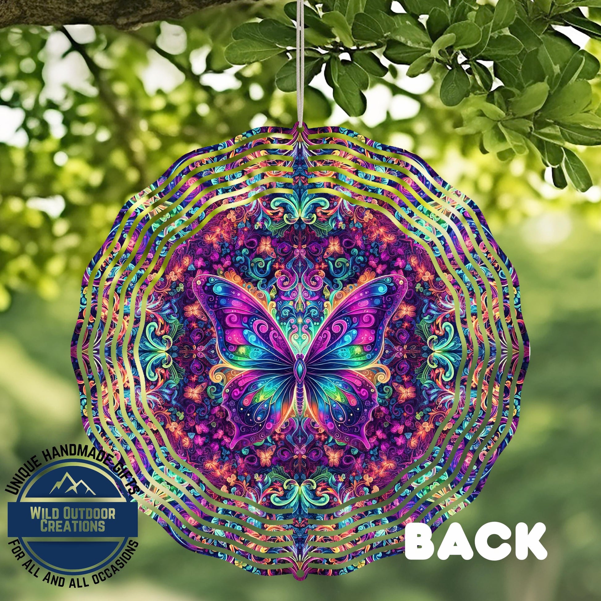Psychedelic Butterfly Spinner - 10 Inch Outdoor Wind Spinner with 360° Swivel Hook - close-up detail of design