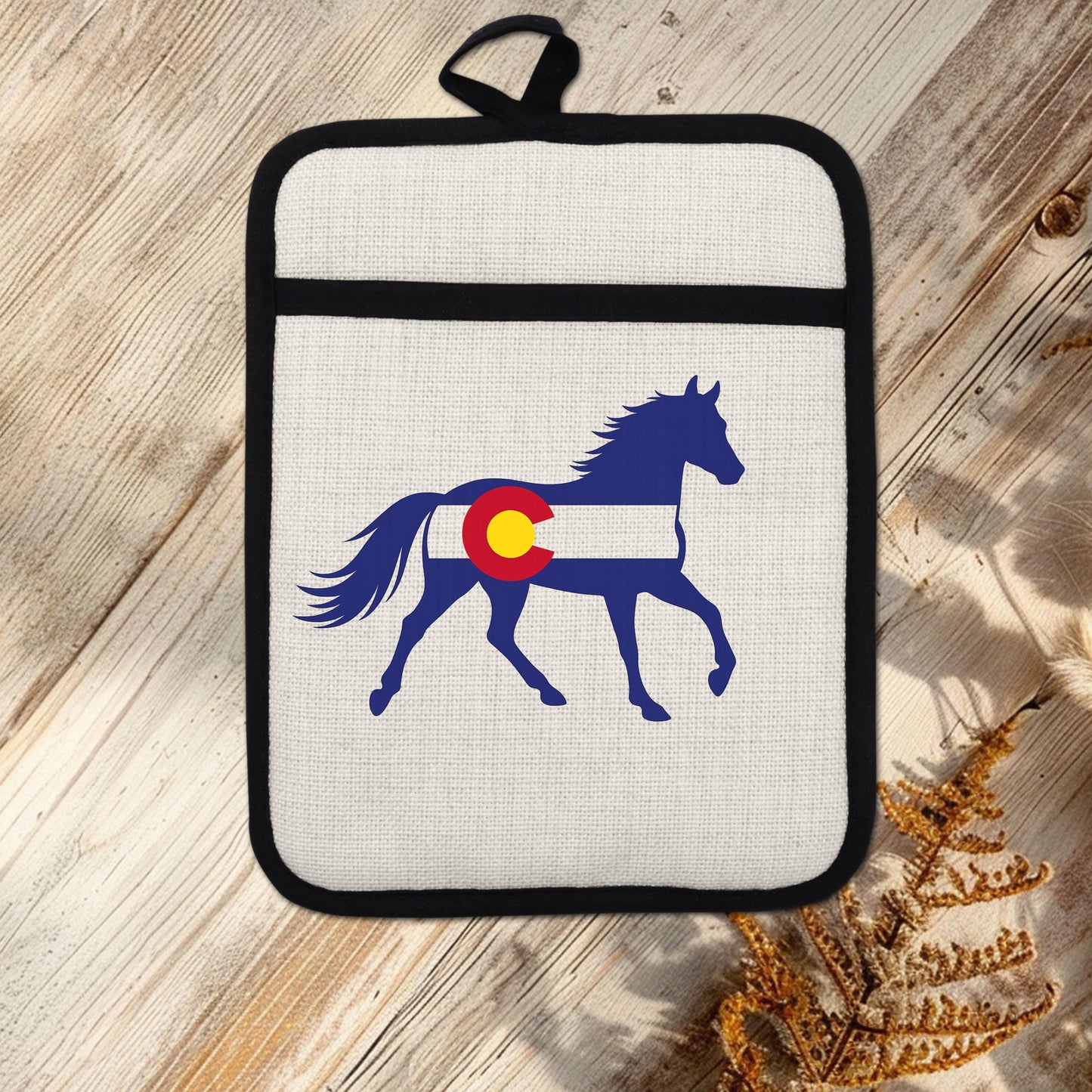 Horse Oven Mitt - Colorado Pot Holder With Silicone Back & Linen Front, Heat Resistant - alternate view