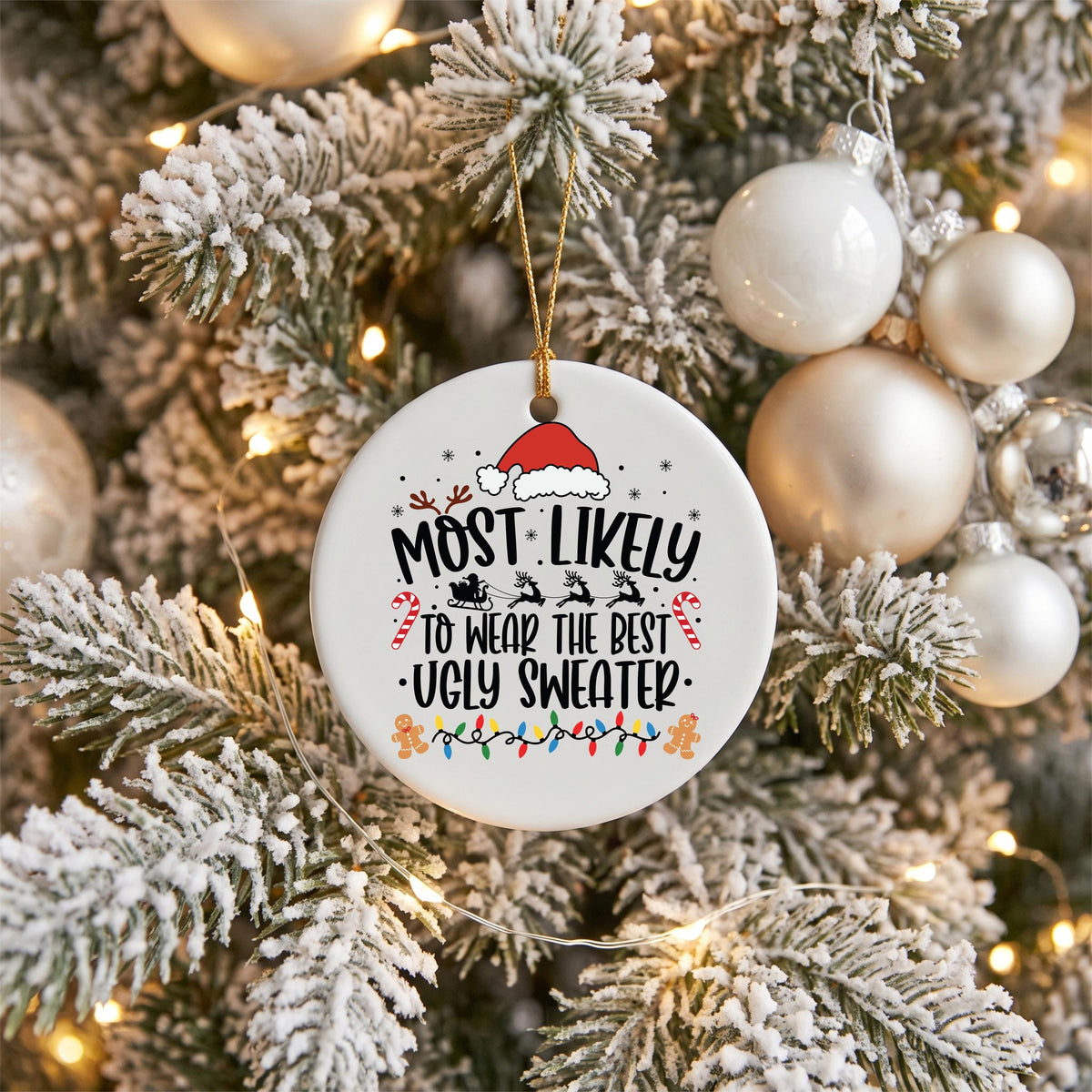 Ugly Sweater Ornament, Funny Christmas Tree Gift, 3 In Ceramic Decor