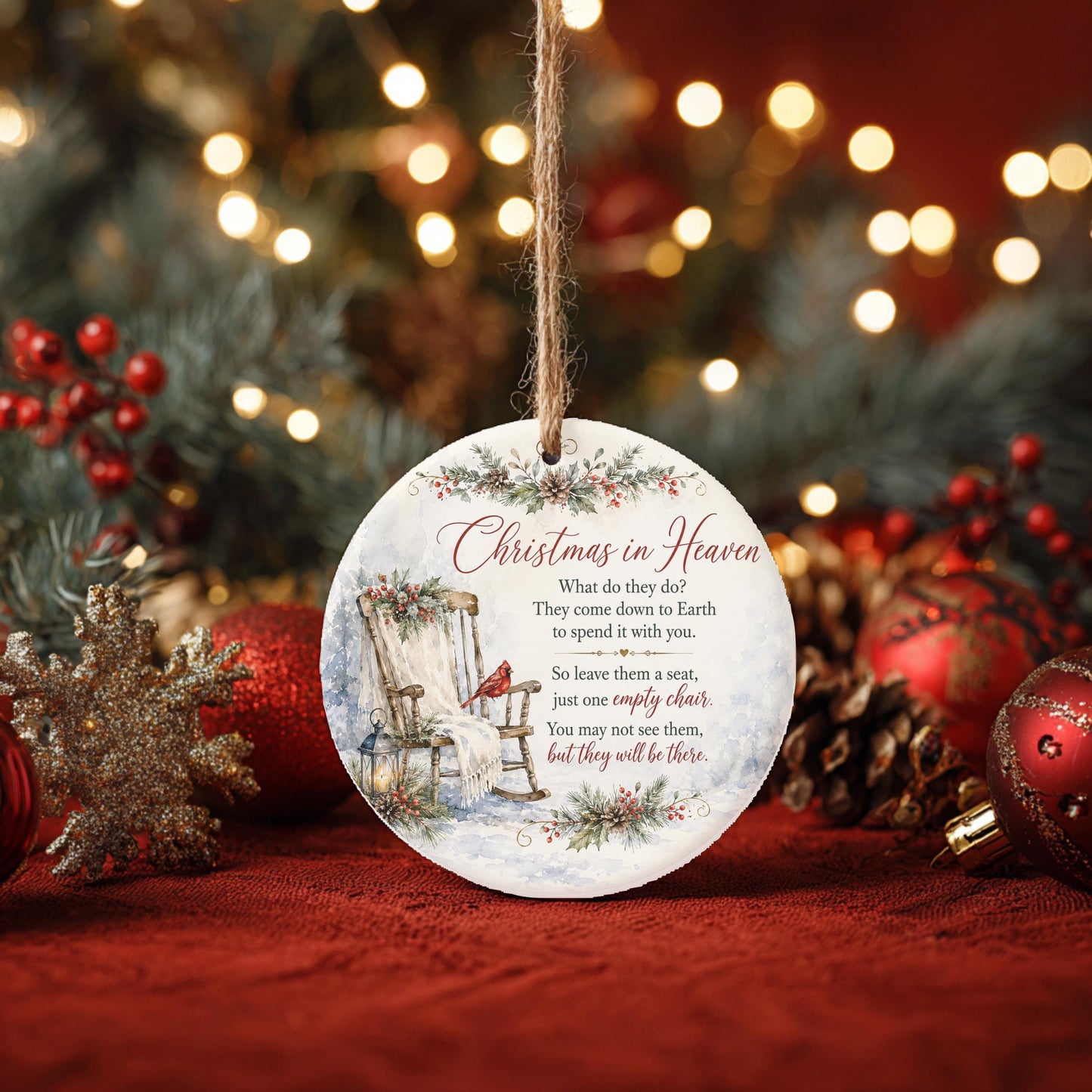 Memorial Ornament, Christmas In Heaven Ceramic Cardinal Keepsake