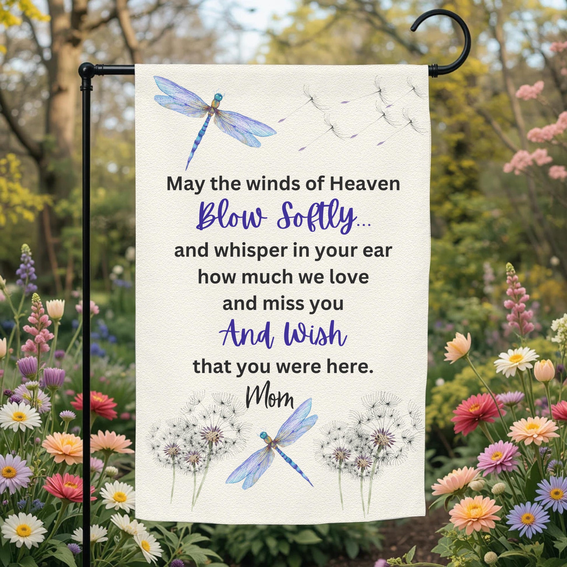 Personalized Garden Flag – Dragonfly Memorial Double-Sided 12x18 UV Protected - garden display