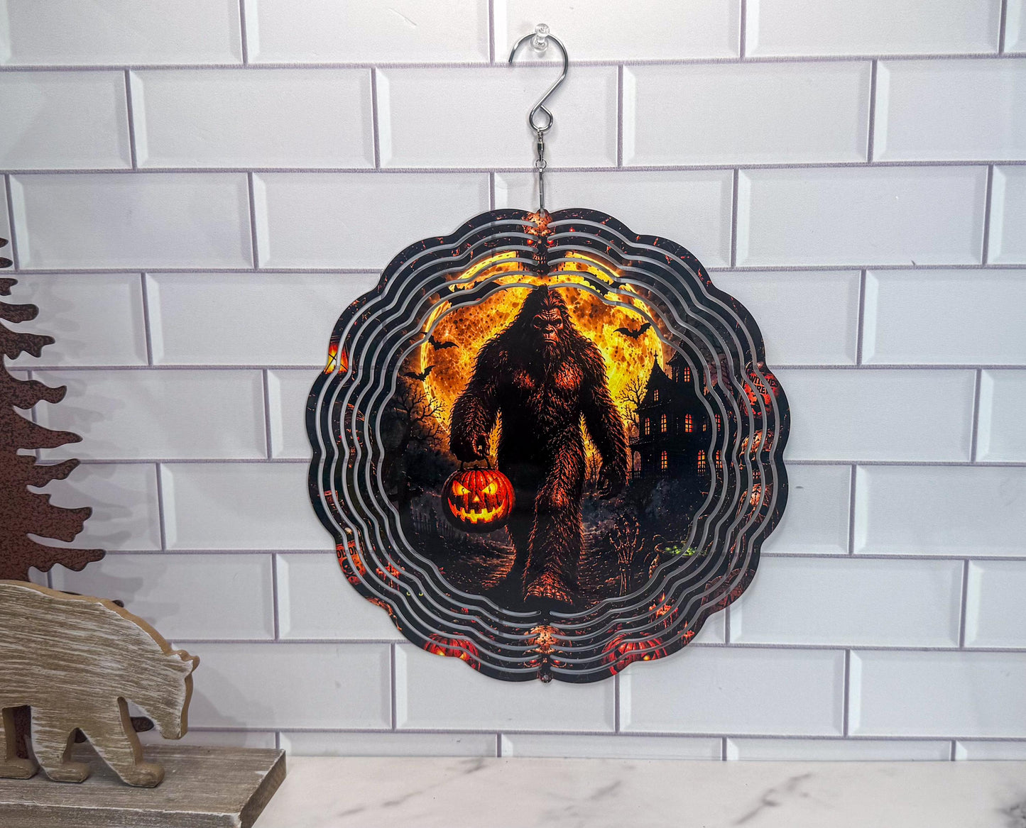 Big Foot Halloween Wind Spinner, Scary Porch Decor, 360 Swivel
