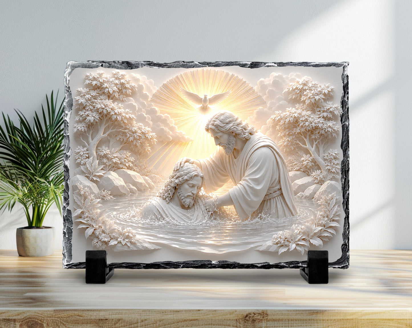 Baptism of Jesus Slate Plaque, John the Baptist Religious Decor, Christian Baptism Gift