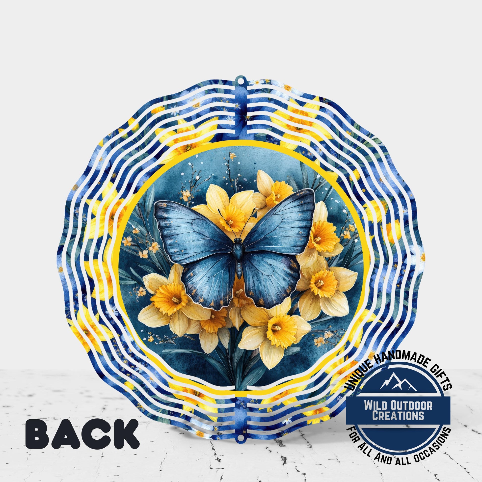 Daffodil Wind Spinner – Blue Butterfly Garden Decor, 10-Inch Aluminum Outdoor - alternate view