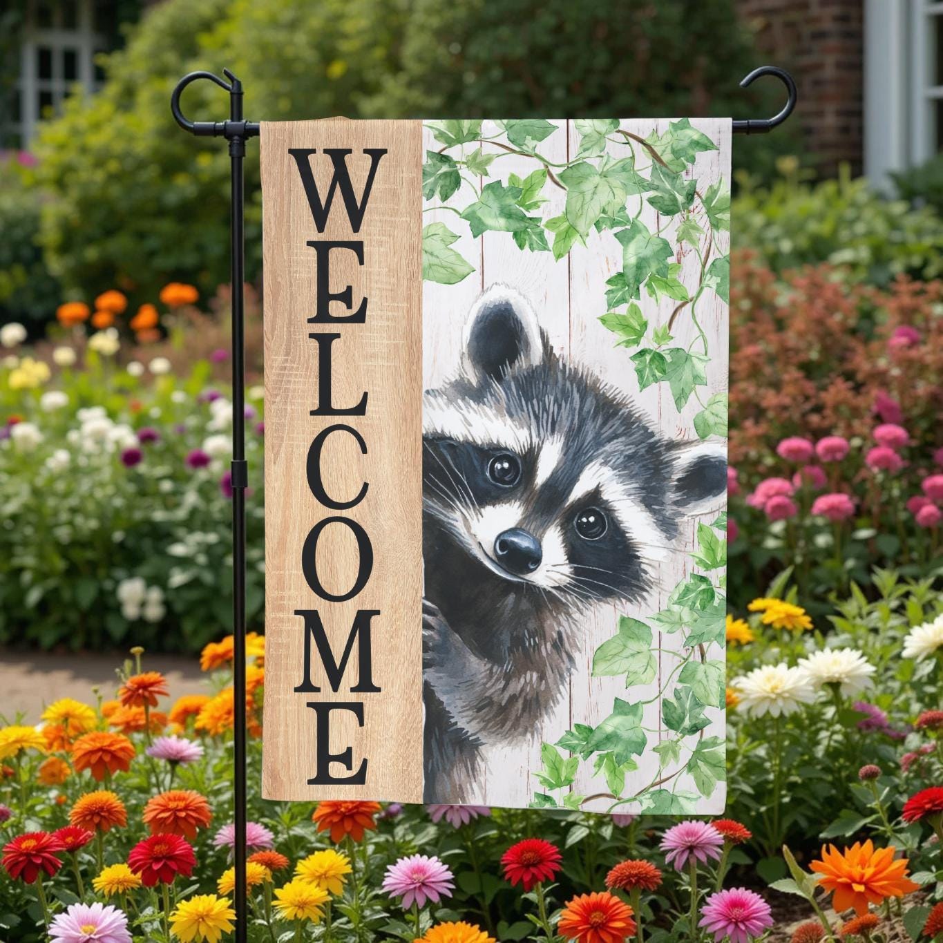 Welcome Raccoon Garden Flag – Rustic Woodland Yard Decor | Double Sided, UV Resistant - additional product photo 10