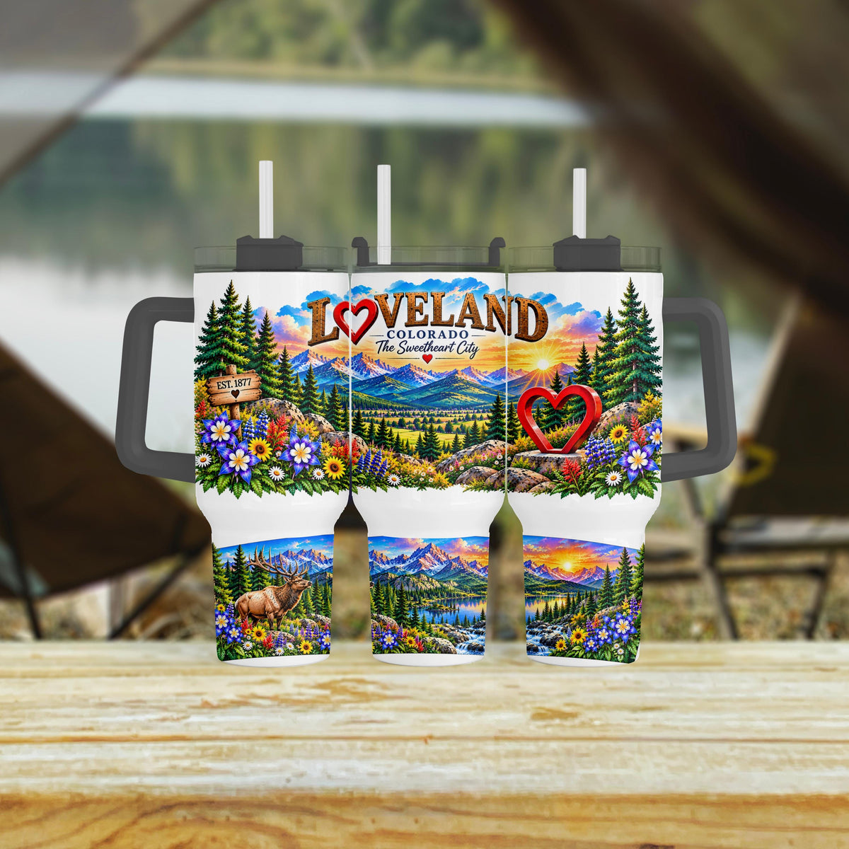 Loveland Colorado Tumbler, 40 Oz With Handle, Sweetheart City Gift