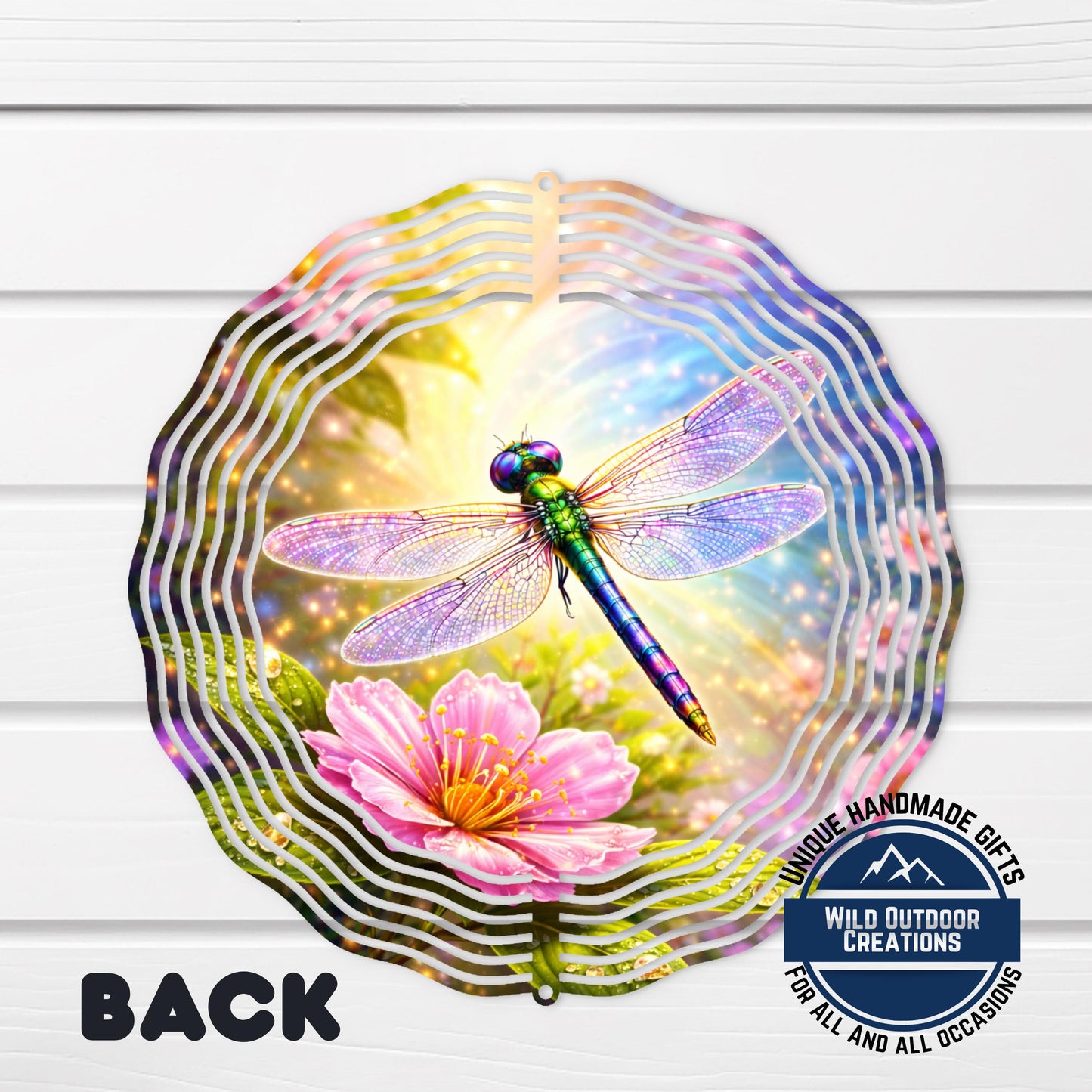 Dragonfly Wind Spinner – Double Sided Aluminum 10in | Floral Garden Decor - scale and size reference