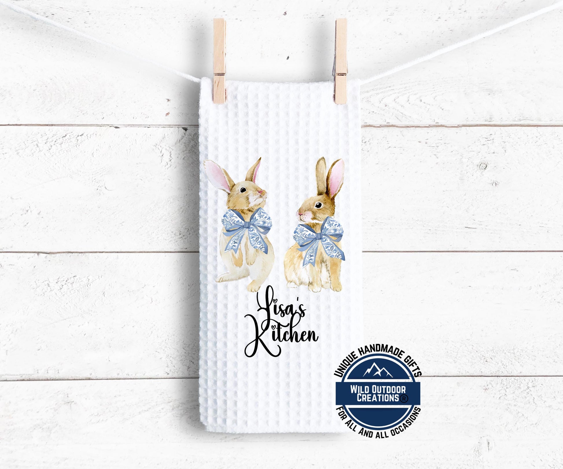 Personalized Easter Towel - Custom Kitchen Towel with Bunny Coquette Bow Design - product dimensions and specifications