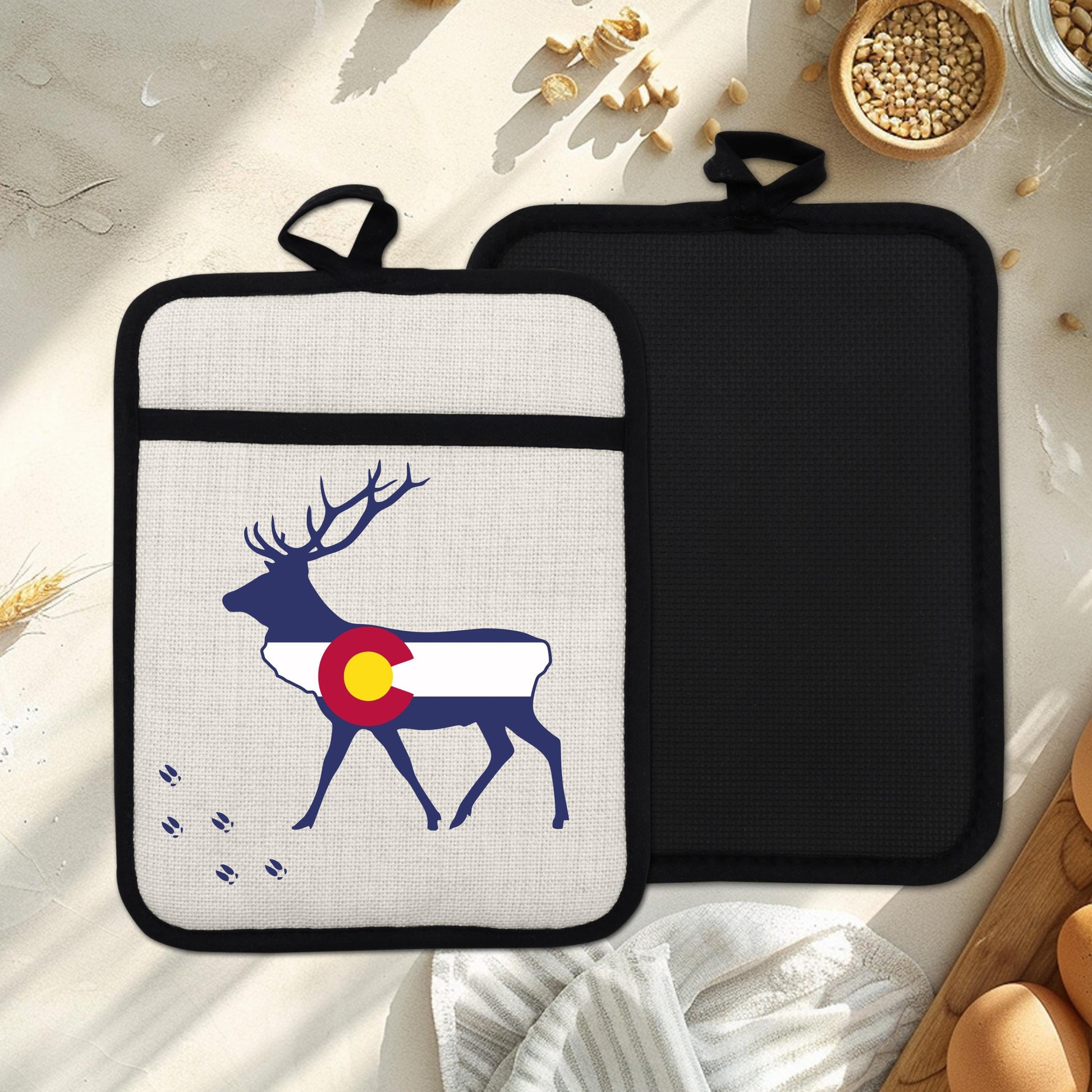 Elk Pot Holder - Colorado Linen With Silicone Back, Heat Resistant Trivet 9x7 Inches - alternate view