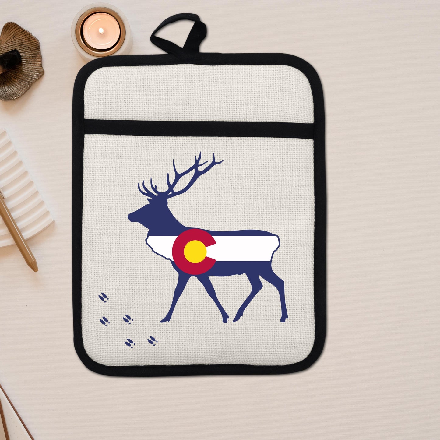 Elk Pot Holder - Colorado Linen With Silicone Back, Heat Resistant Trivet 9x7 Inches - additional product photo 14