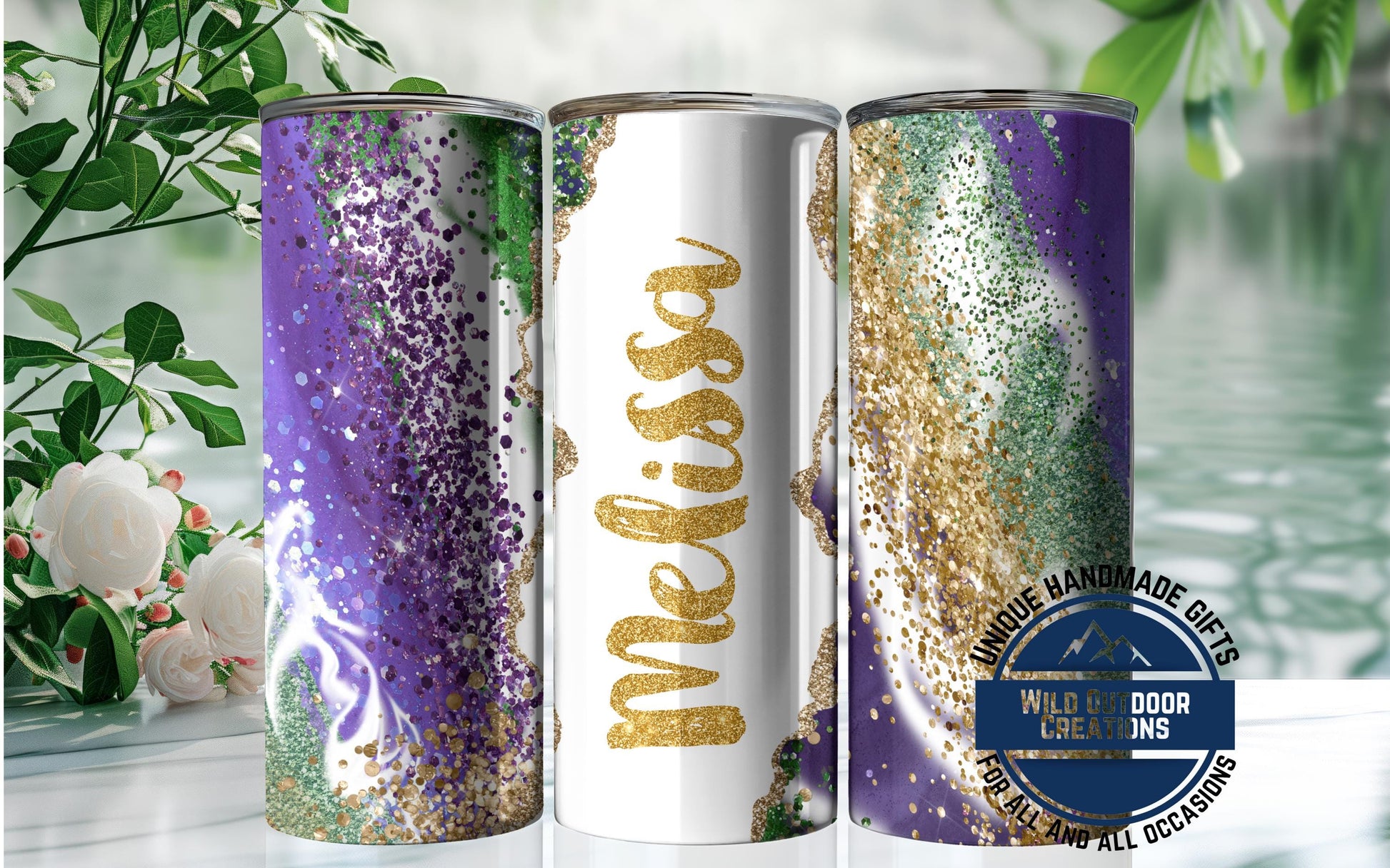 Mardi Gras Tumbler - Custom Skinny Stainless Steel Faux Glitter Cup | 20oz & 30oz Insulated - scale and size reference
