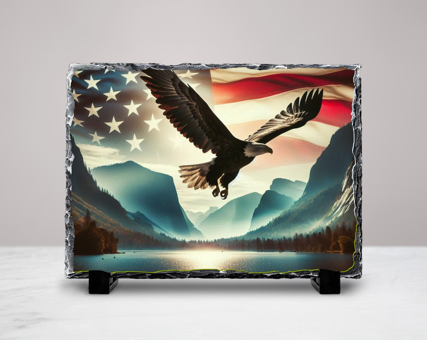 Bald Eagle Slate Sign – American Flag Art | Rustic Americana Style Decor - detail view