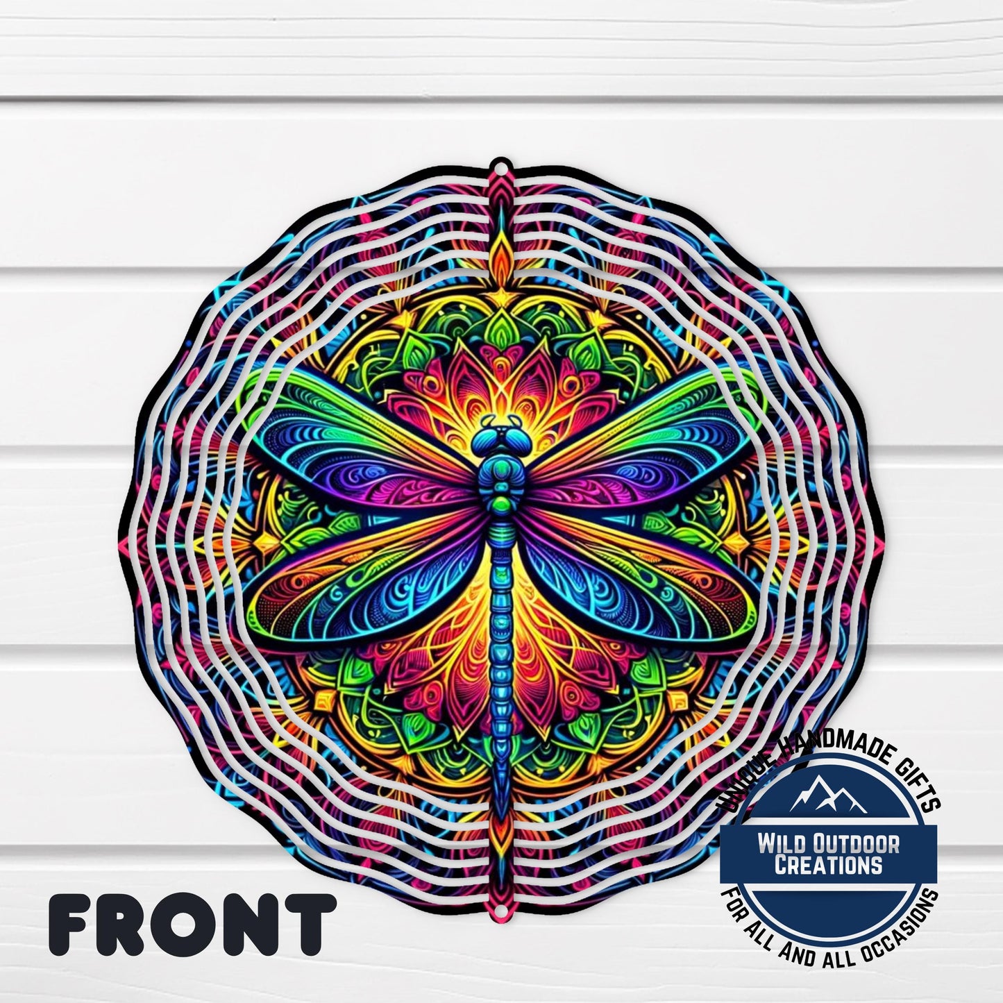 Dragonfly Wind Spinner - Vibrant Rainbow Neon Garden Decor With 360 Degree Swivel - back side design view