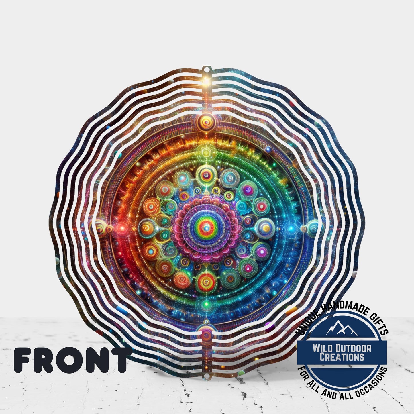 Neon Mandala Wind Spinner - Boho Garden Decor | Double Sided Aluminum Spinner - additional product photo 10