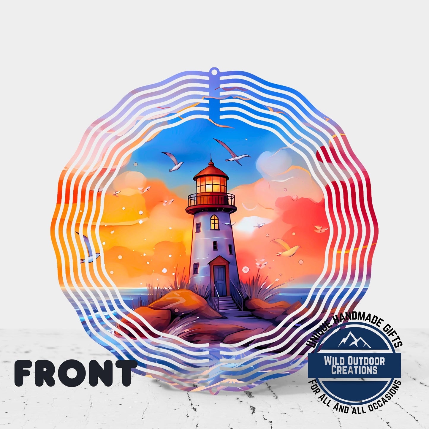 Lighthouse Wind Spinner – 10 Inch Double Sided Aluminum Coastal Yard Art - additional product photo 11