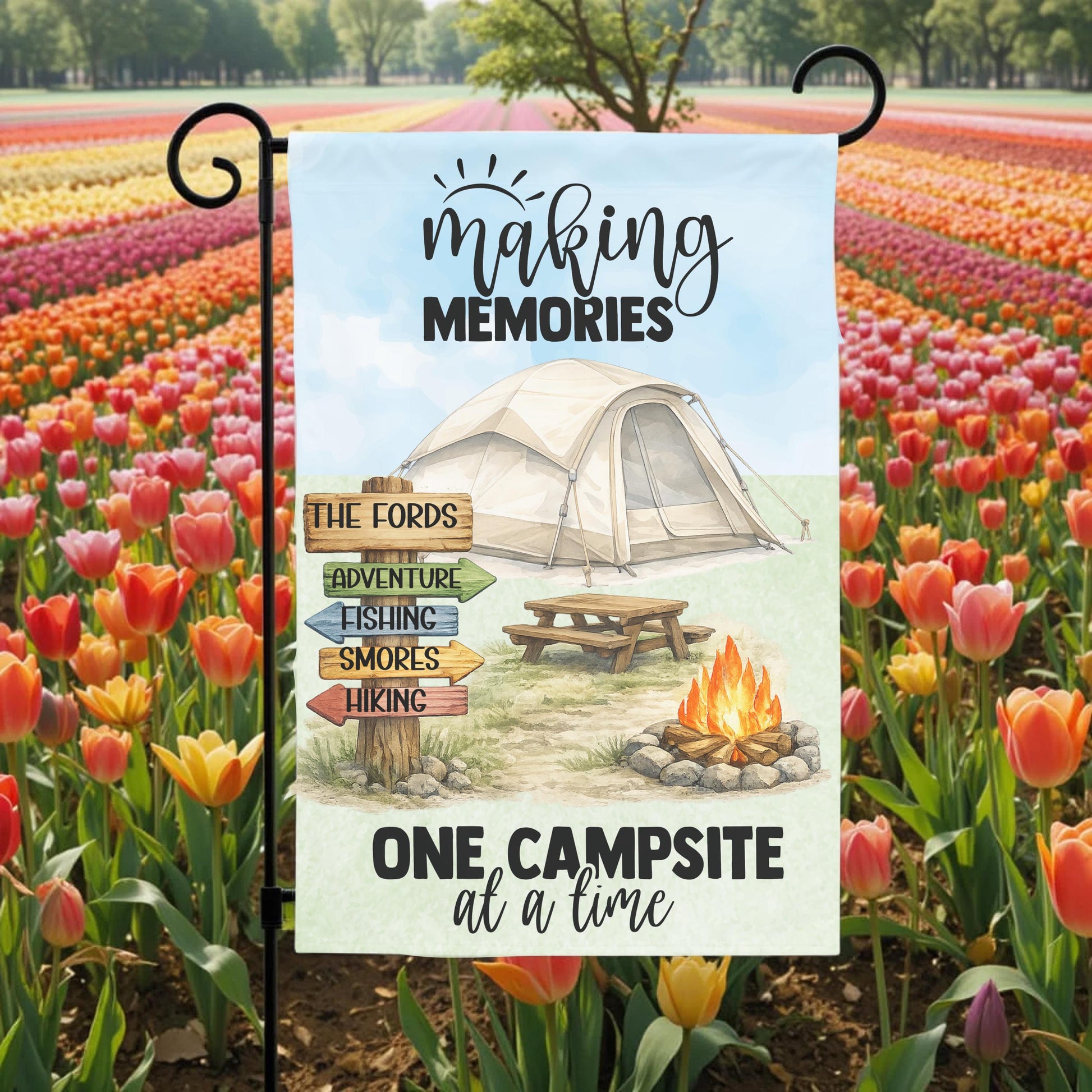 Personalized Camping Flag - Custom Tent Camping Garden Flag 12x18 Double Sided - lifestyle display