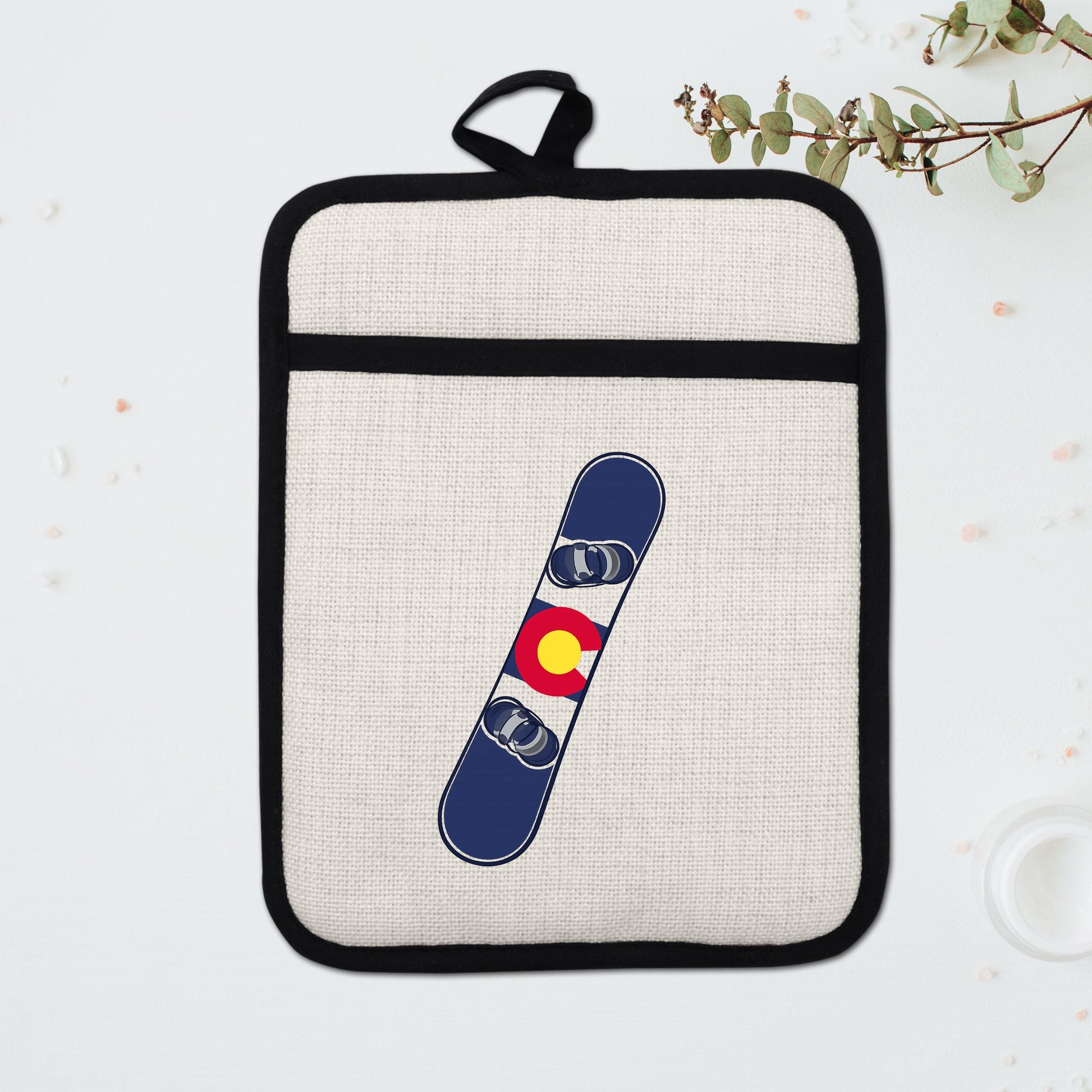 Snowboard Pot Holder - Colorado Flag Design | Linen Fabric & Silicone Backing Pad Trivet - additional product photo 14