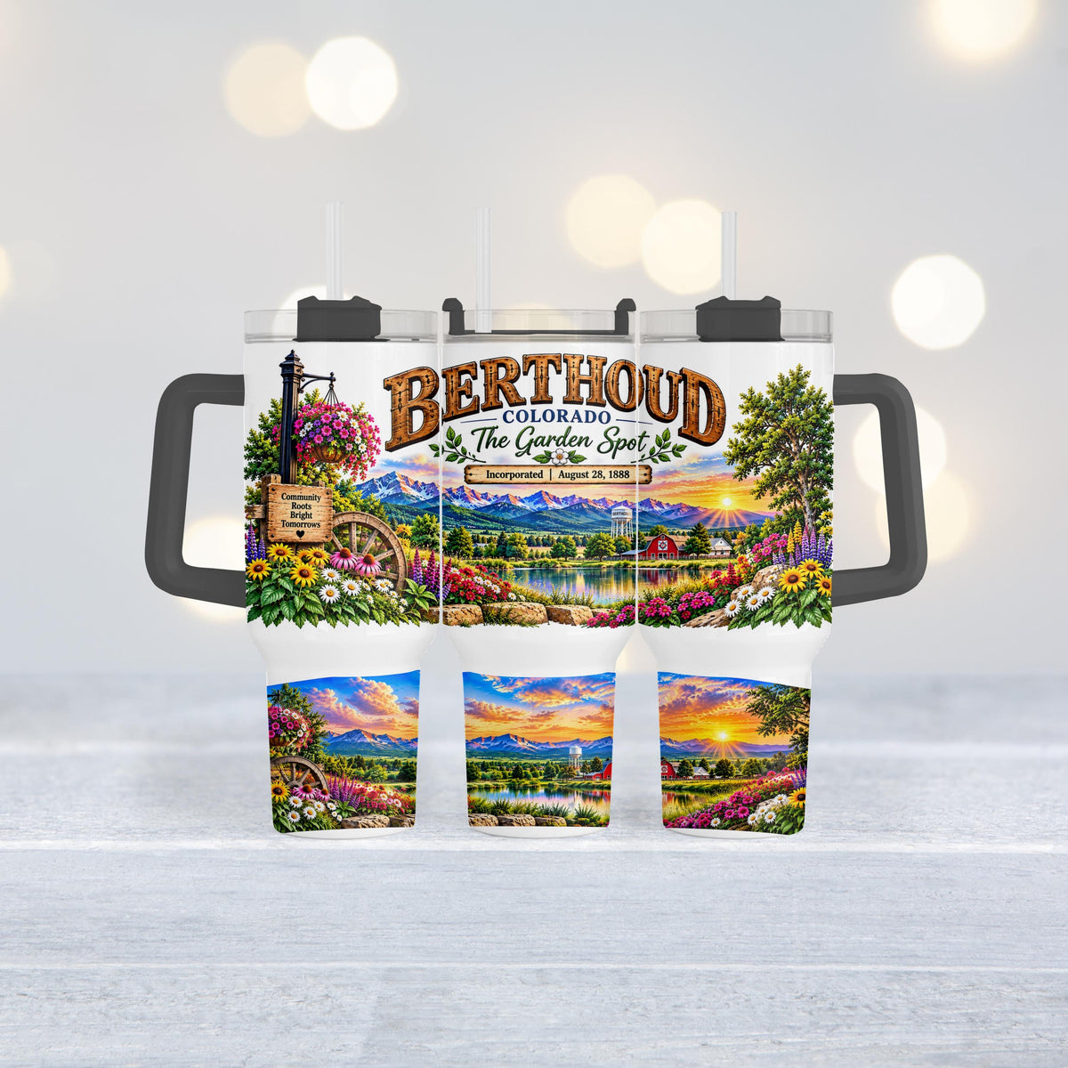 Berthoud Colorado Tumbler, 40 Oz Handle Cup, Garden Spot Gift