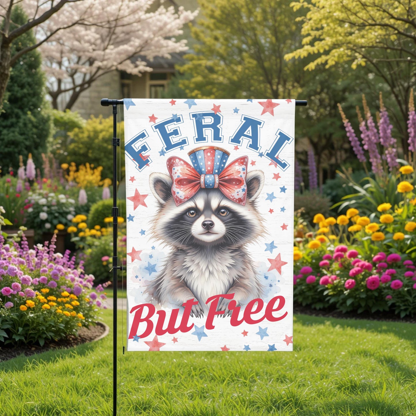 Patriotic Garden Flag - Funny Raccoon 12x18 Sublimation Printed Outdoor Yard Decor