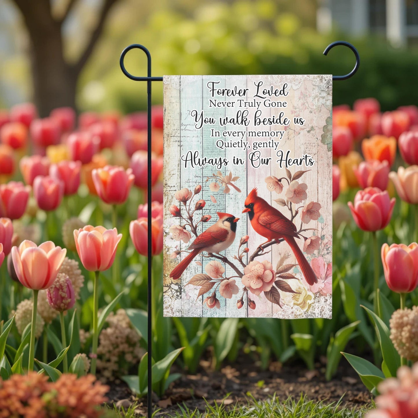 Memorial Garden Flag - Forever Loved Cardinal Tribute, Double Sided, Weather Resistant 12x18 - size reference