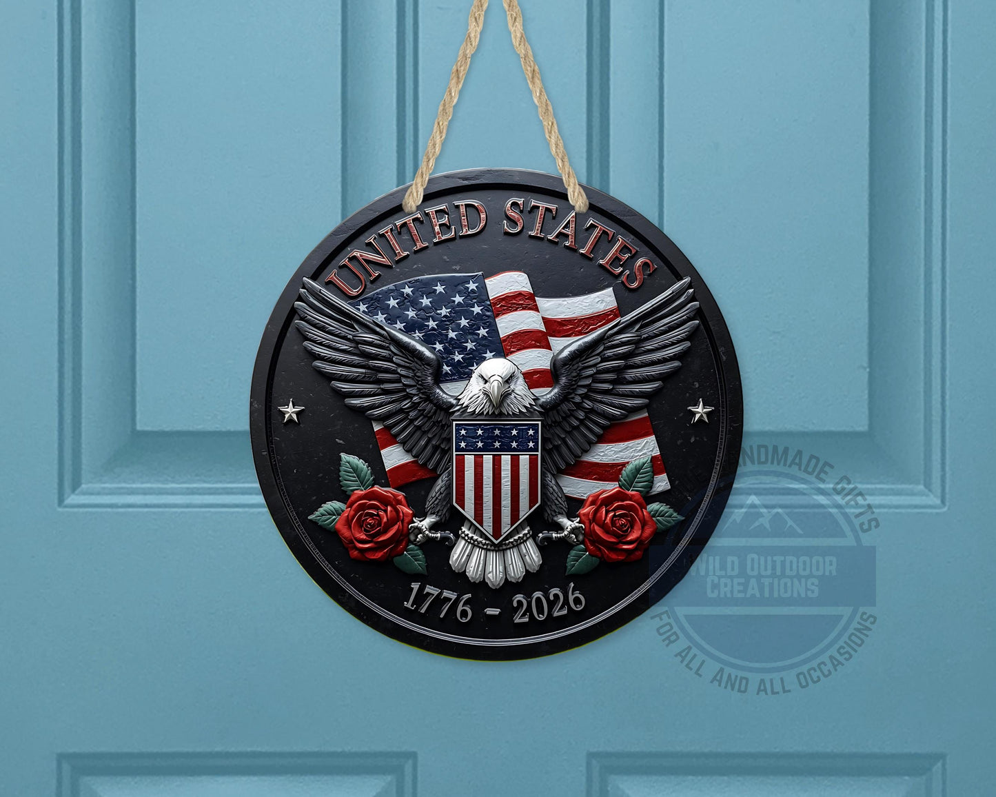 American Eagle Door Hanger - Round Aluminum Patriotic Door Sign, Veteran Gift Idea - product dimensions and specifications