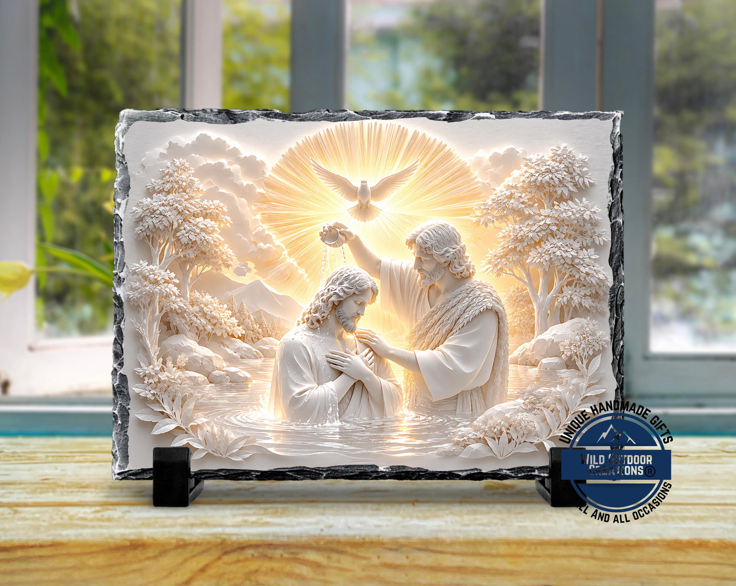 Holy Spirit Dove Baptism Slate Plaque, Jesus John Baptist Religious Decor, Confirmation Gift