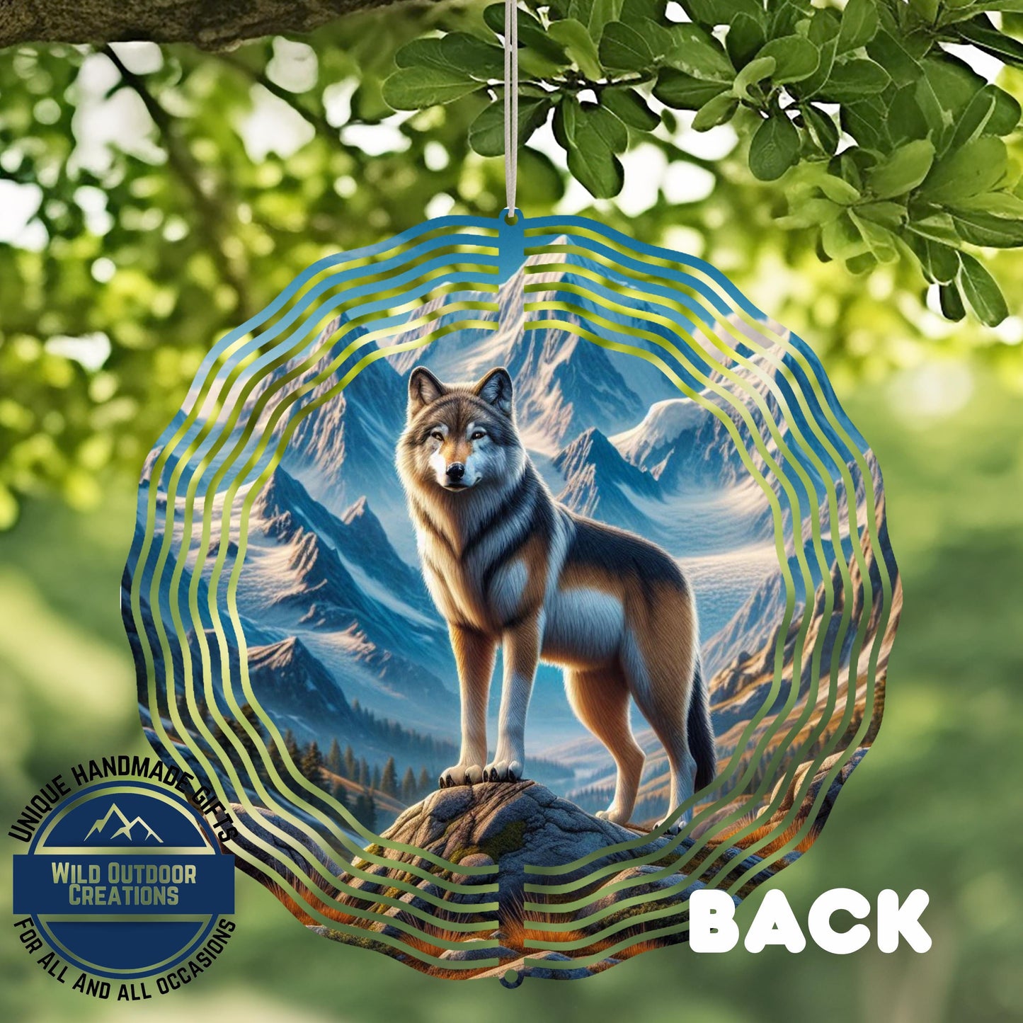Wolf Wind Spinner - Double Sided Aluminum Outdoor Wind Spinner, 10 Inch Garden Decor - alternate view
