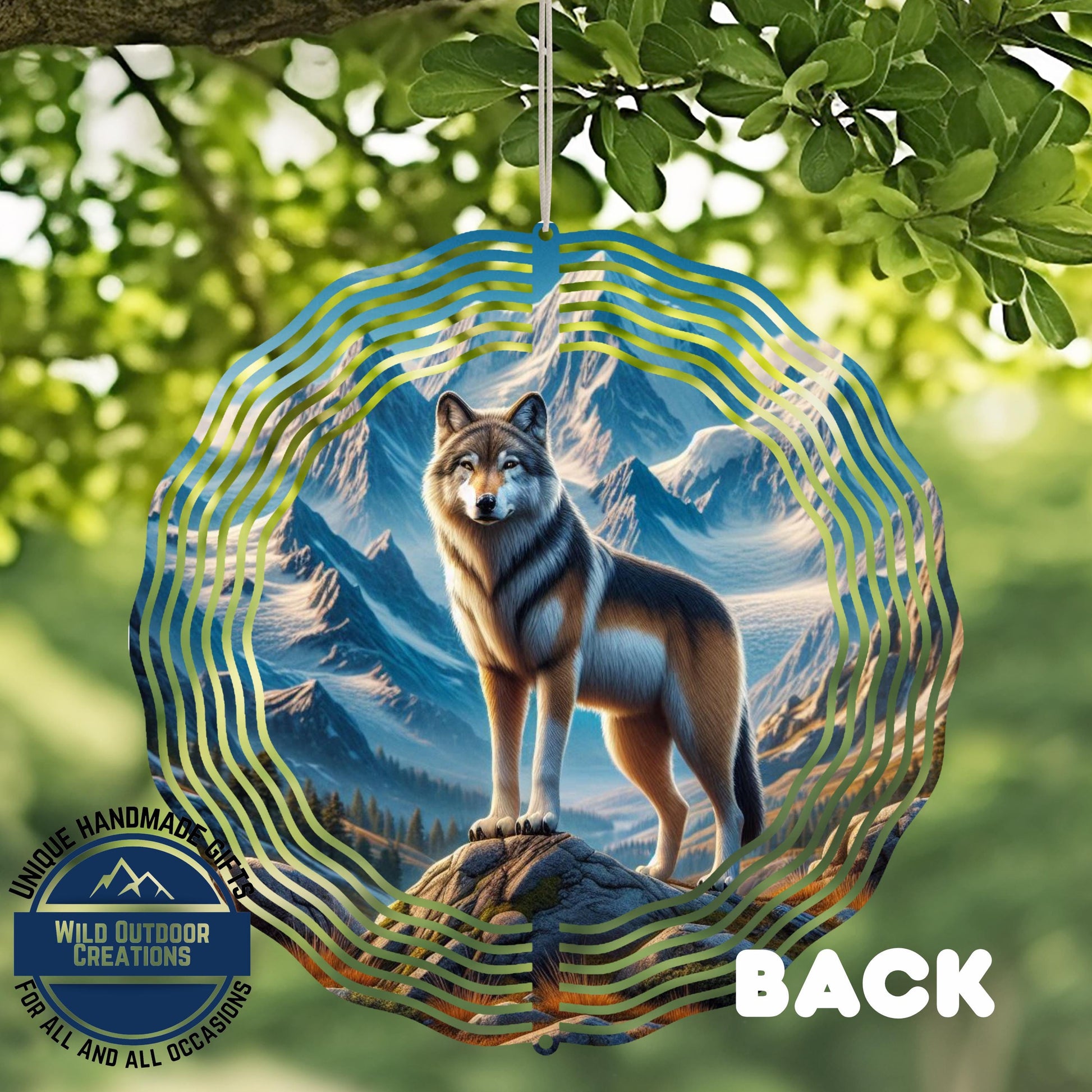 Wolf Wind Spinner - Double Sided Aluminum Outdoor Wind Spinner, 10 Inch Garden Decor - alternate view