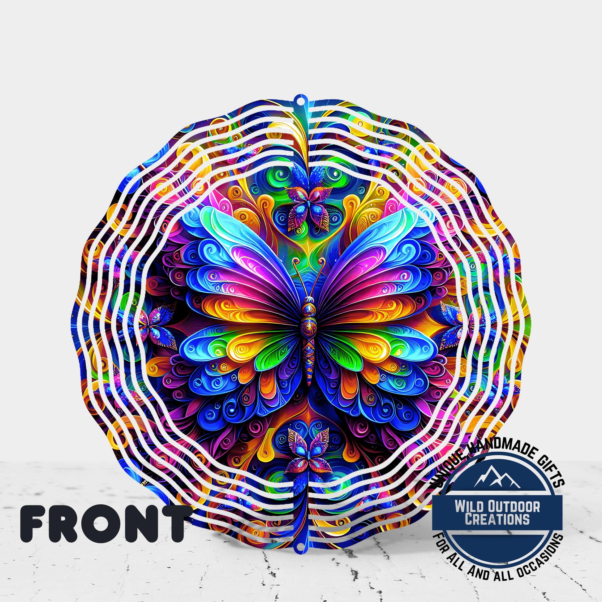 Neon Butterfly Wind Spinner - 10 Inch Rainbow Aluminum Garden Art with 360 Swivel Hook - additional product photo 11