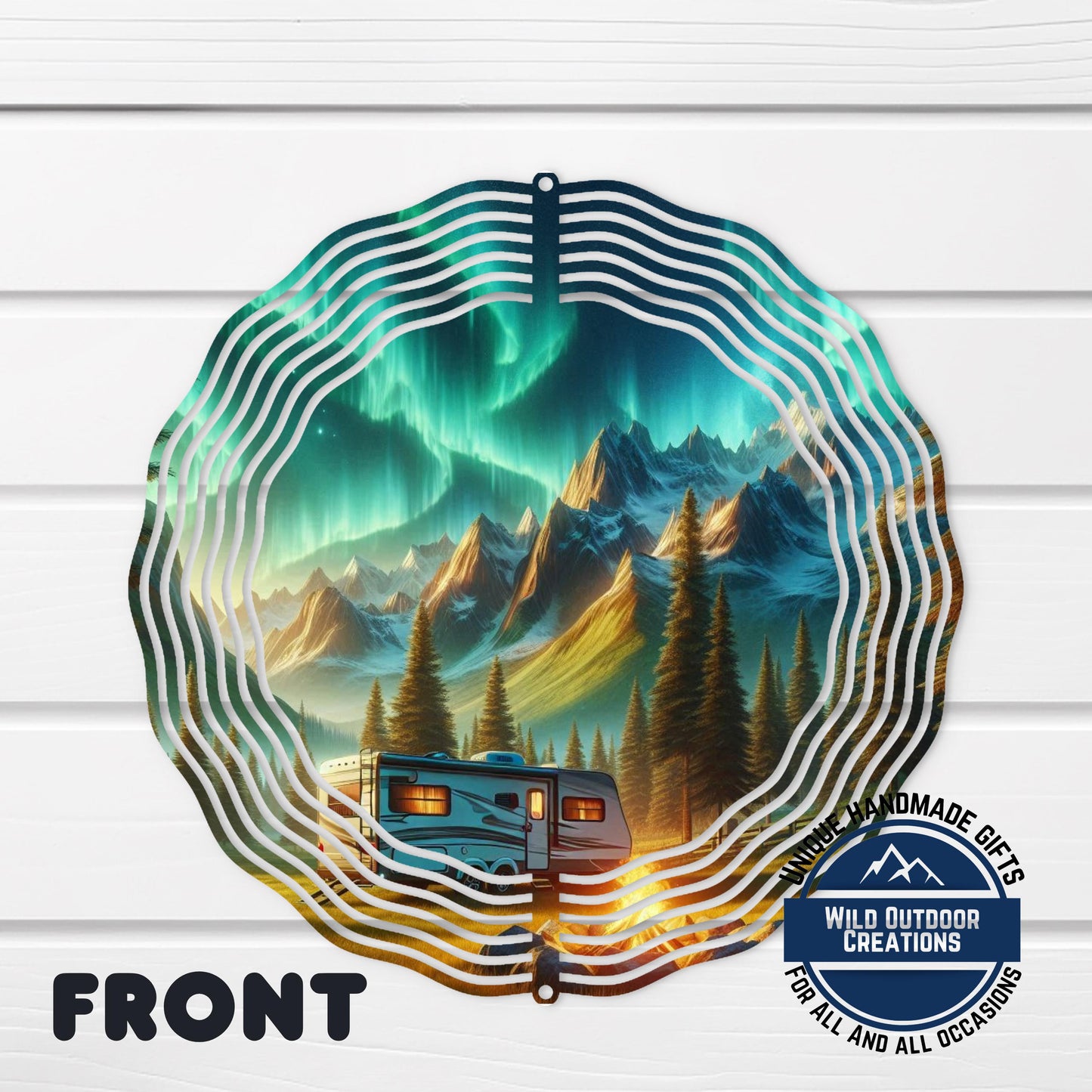 Northern Lights Wind Spinner - Double Sided Camping Spinner with Mountain Scene
