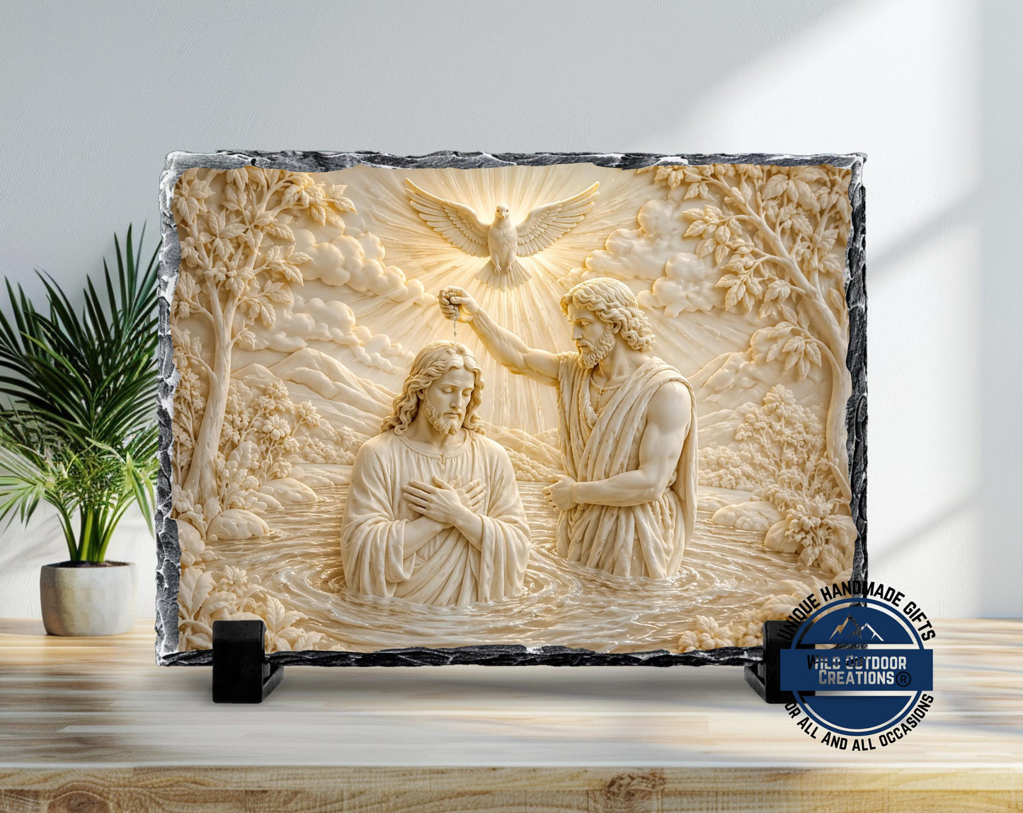 Jesus River Jordan Baptism Slate Plaque, Holy Spirit Dove Religious Decor, Christian Gift
