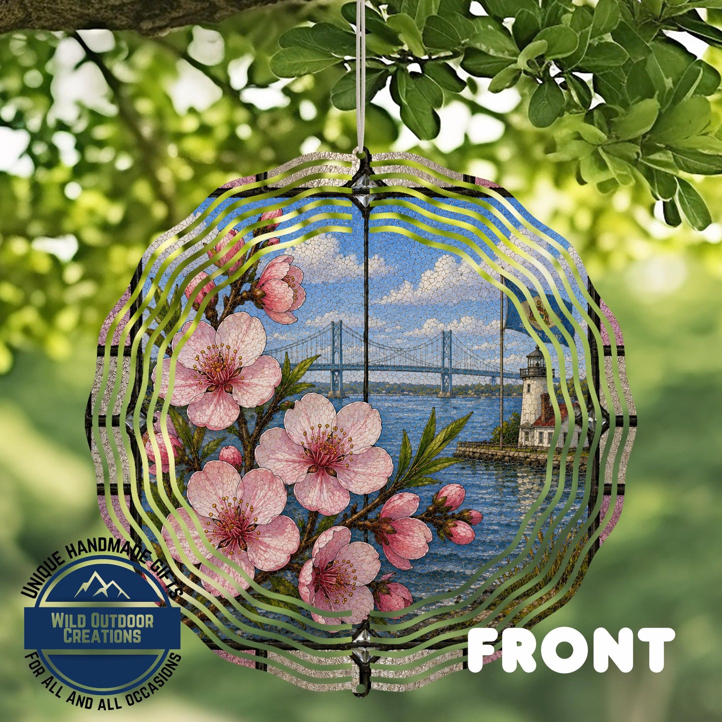 Peach Blossom Wind Spinner - Delaware State Flower Outdoor Garden Decor, Aluminum
