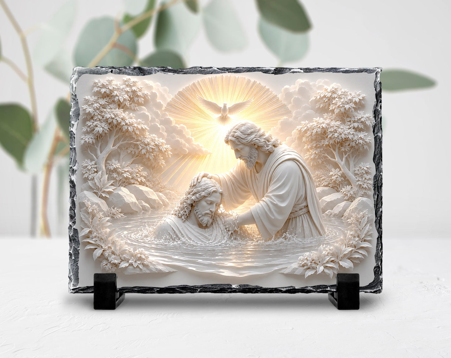 Baptism of Jesus Slate Plaque, John the Baptist Religious Decor, Christian Baptism Gift