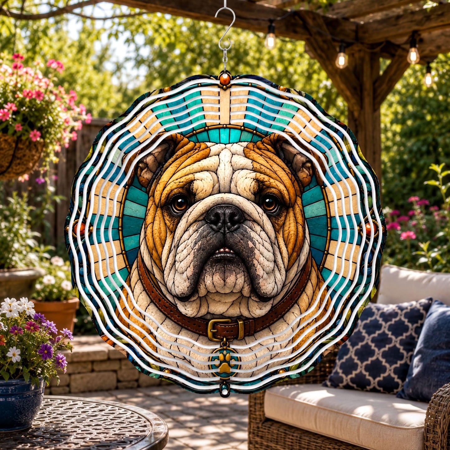 English Bulldog Wind Spinner Mosaic Art Dog Lover Gift Garden Yard Decor