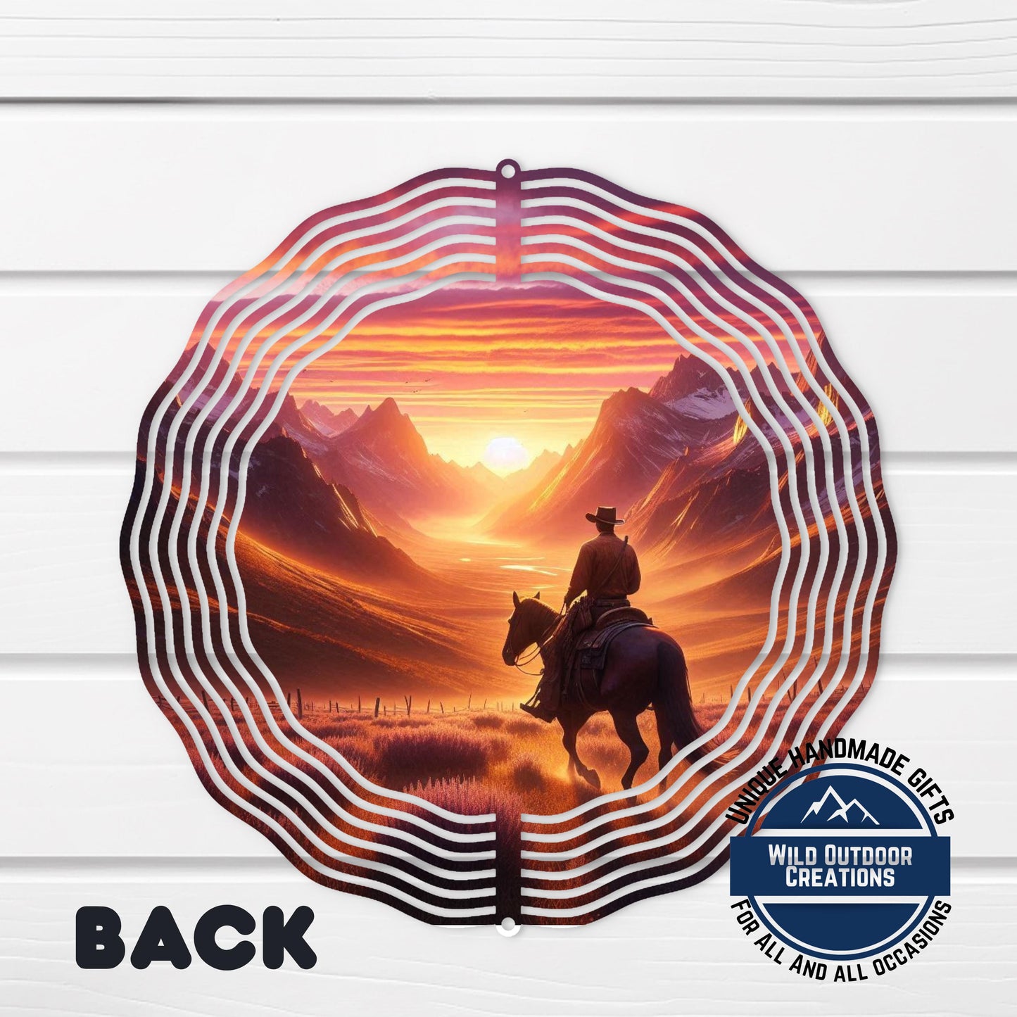Cowboy Wind Spinner – Horse Sunset Scene | Outdoor Ranch Decor, 10 Inch - scale and size reference
