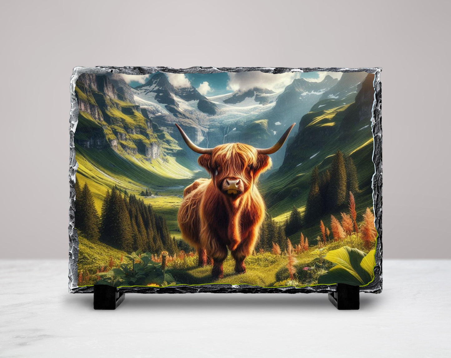 Highland Cow Plaque – Rustic Farmhouse Decor With Durable Slate Art - detail view