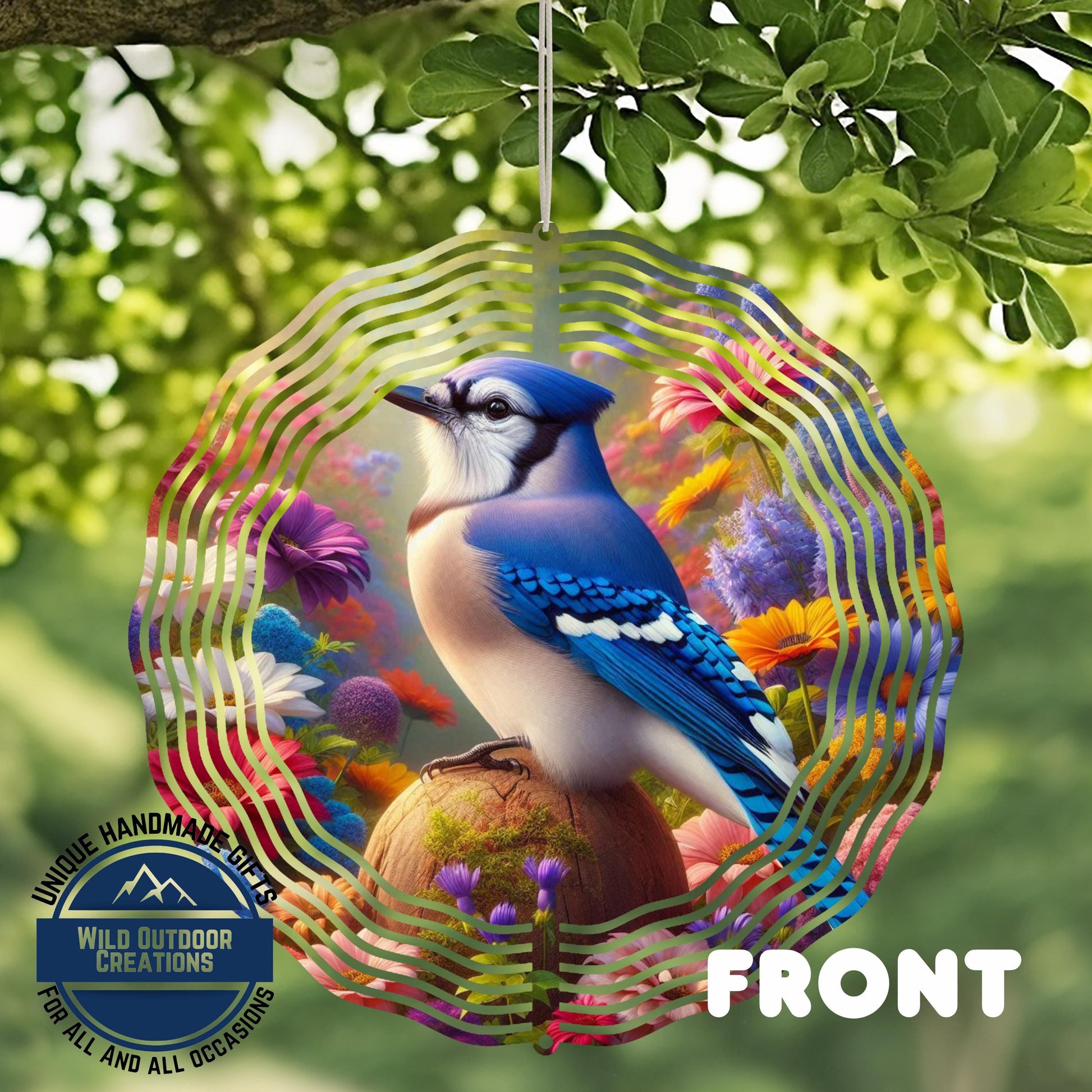 Blue Jay Wind Spinner – 10 Inch Outdoor Wind Spinner with 360 Swivel Hook - close-up detail of design