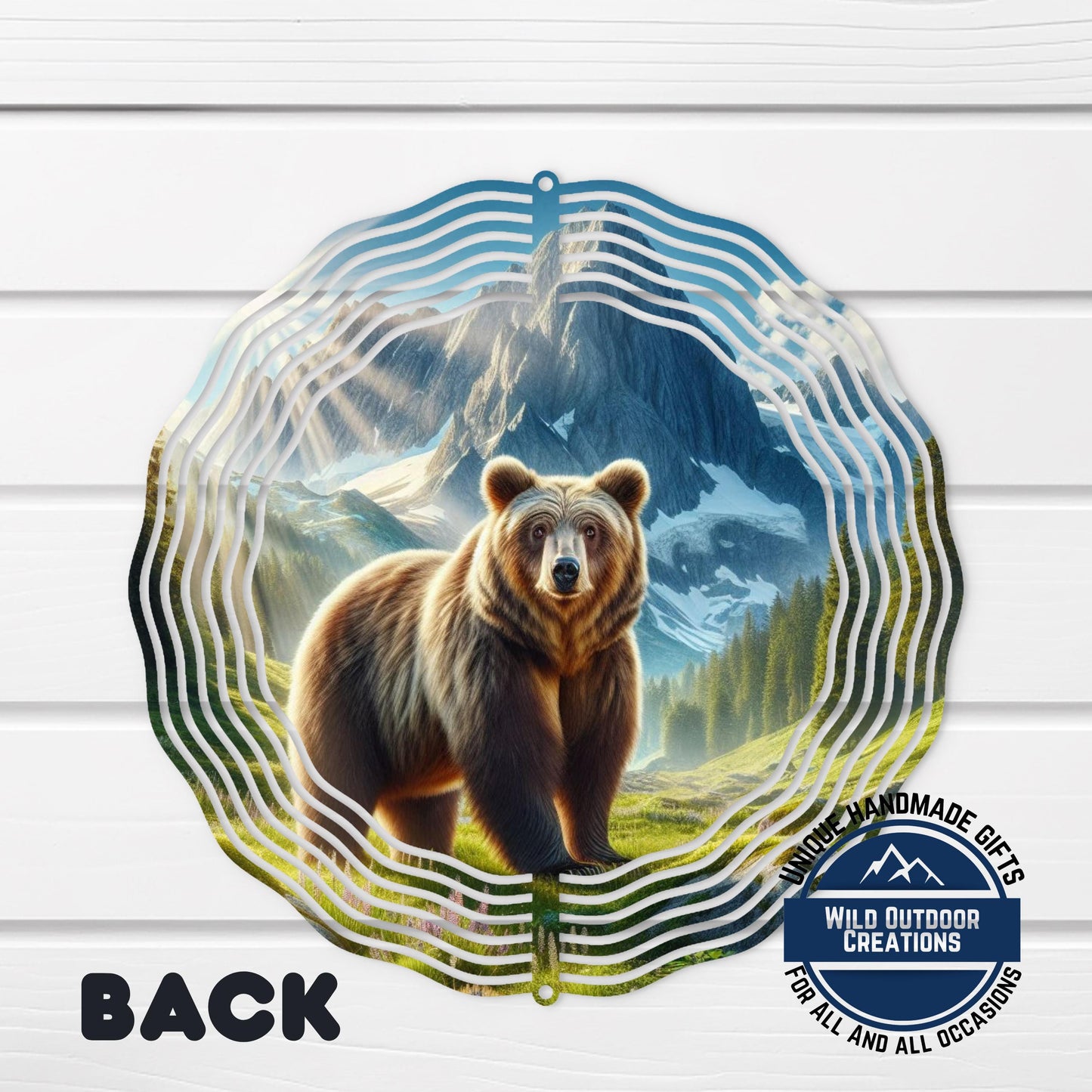 Bear Mountain Wind Spinner - Outdoor Wind Spinner, Double Sided Aluminum Garden Decor 10 Inch - scale and size reference
