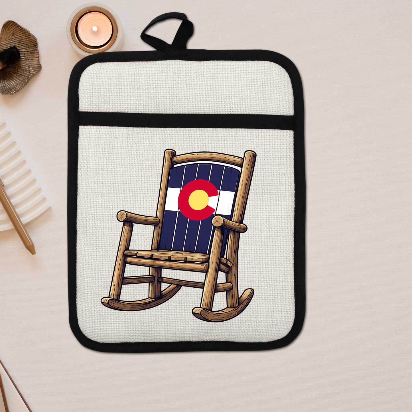 Linen Oven Mitt - Colorado Rocking Chair Pot Holder with Trivet & Heat Resistant Design - additional product photo 14
